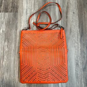 Stella & Dot Waverly Petite Crossbody‎ Fresh Orange Linen Clutch Vegan Leather